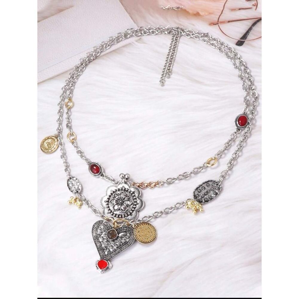 Stainless Steel Vintage Western Heart Statement Necklace Boho Cowgirl Chic - Picture 6 of 9